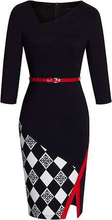 HOMEYEE Womens Elegant Patchwork Sheath Sleeveless Business Dress B290