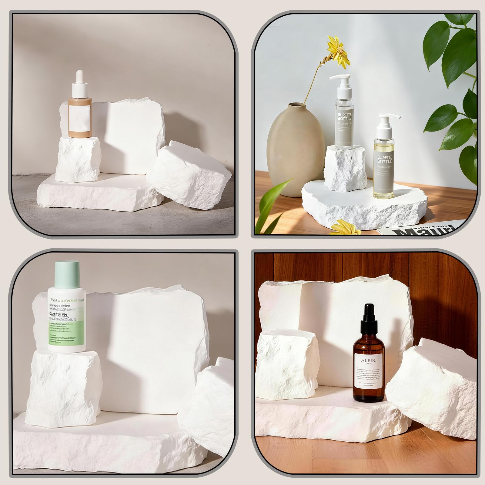 4 pezzi di design originale, oggetti di scena per fotografia, impermeabili, duri, scultura in gesso irregolare, come oggetto decorativo fotografico, per servizi fotografici (bianco)