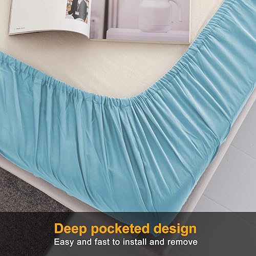 Miniatura 11 de Sábana bajera ajustable individual XL para dormitorio universitario, sábanas 100% algodón egipcio, sábanas bajeras de lujo con bolsillo profundo