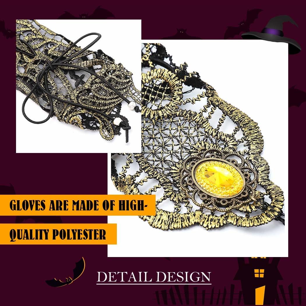 Asooll Golden Steampunk Lace Fingerless Gloves Long 1920s Renaissance Witch Glove Party Costmue for Women - Image 4