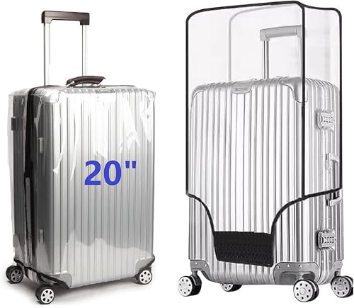 2PCS Clear PVC Suitcase Cover Protectors Transparent Luggage Cover Waterproof Wheeled Suitcase Dust Cover Dustproof Travel Luggage Sleeve Protector, Clear, 20", Waterproof Suitcase Cover for