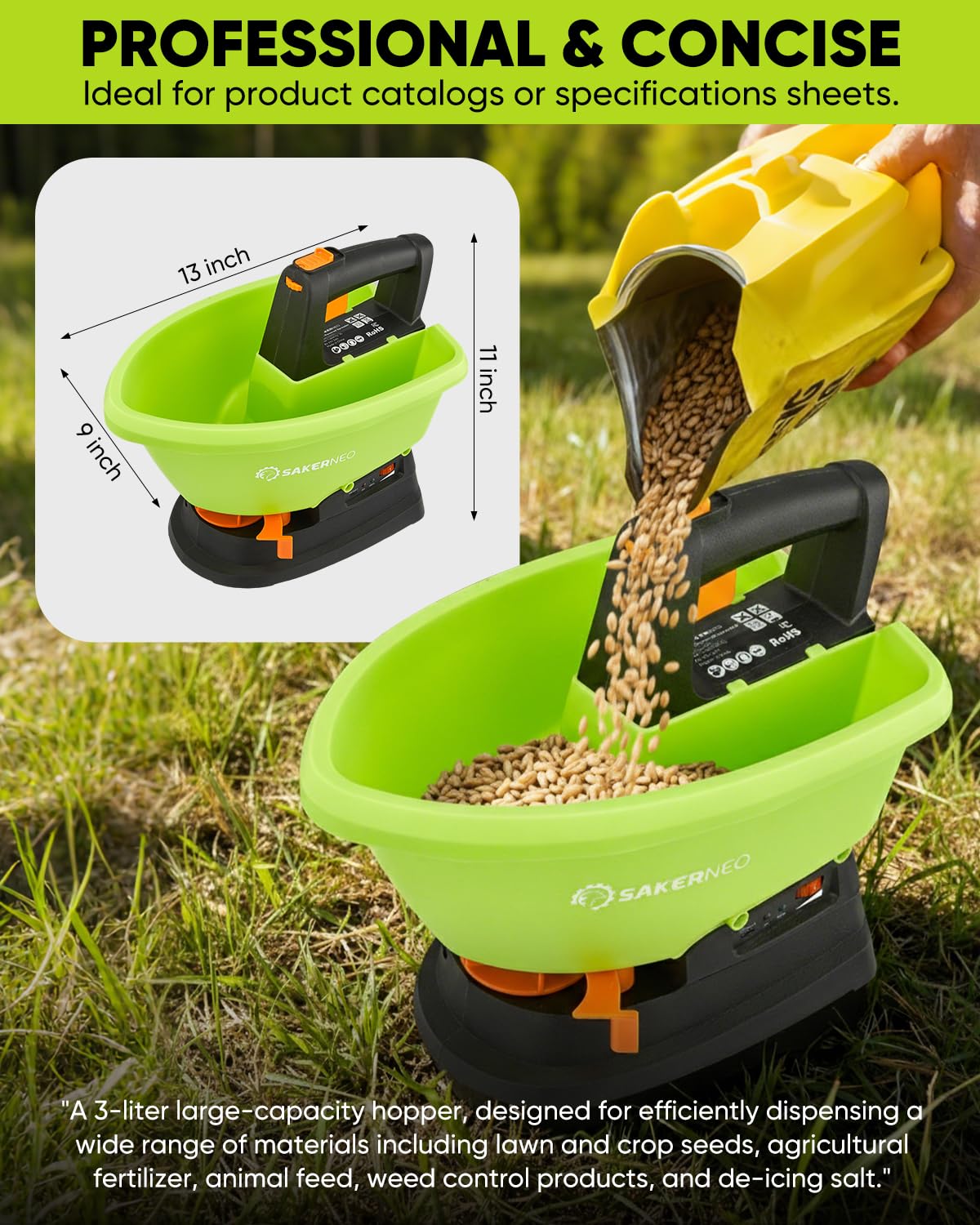 Amazon.com : SAKERNEO 7.2V Battery Handheld Lawn Spreader Seed
