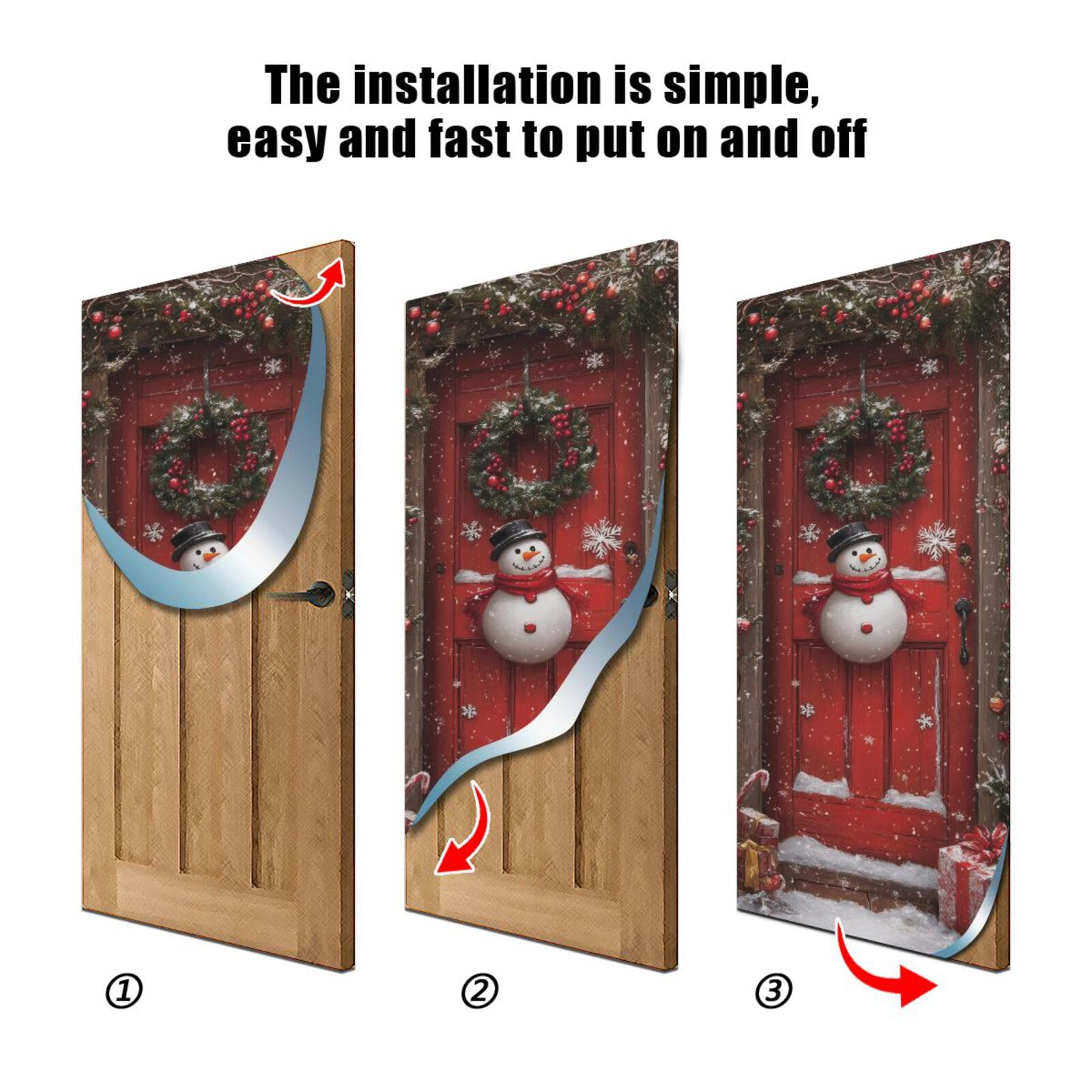 FLildon Winter Snowman Christmas Door Cover Decoration, Party Accessory Porch Decor for Festive Ornament Room Door Covers 36 x 98 Inch