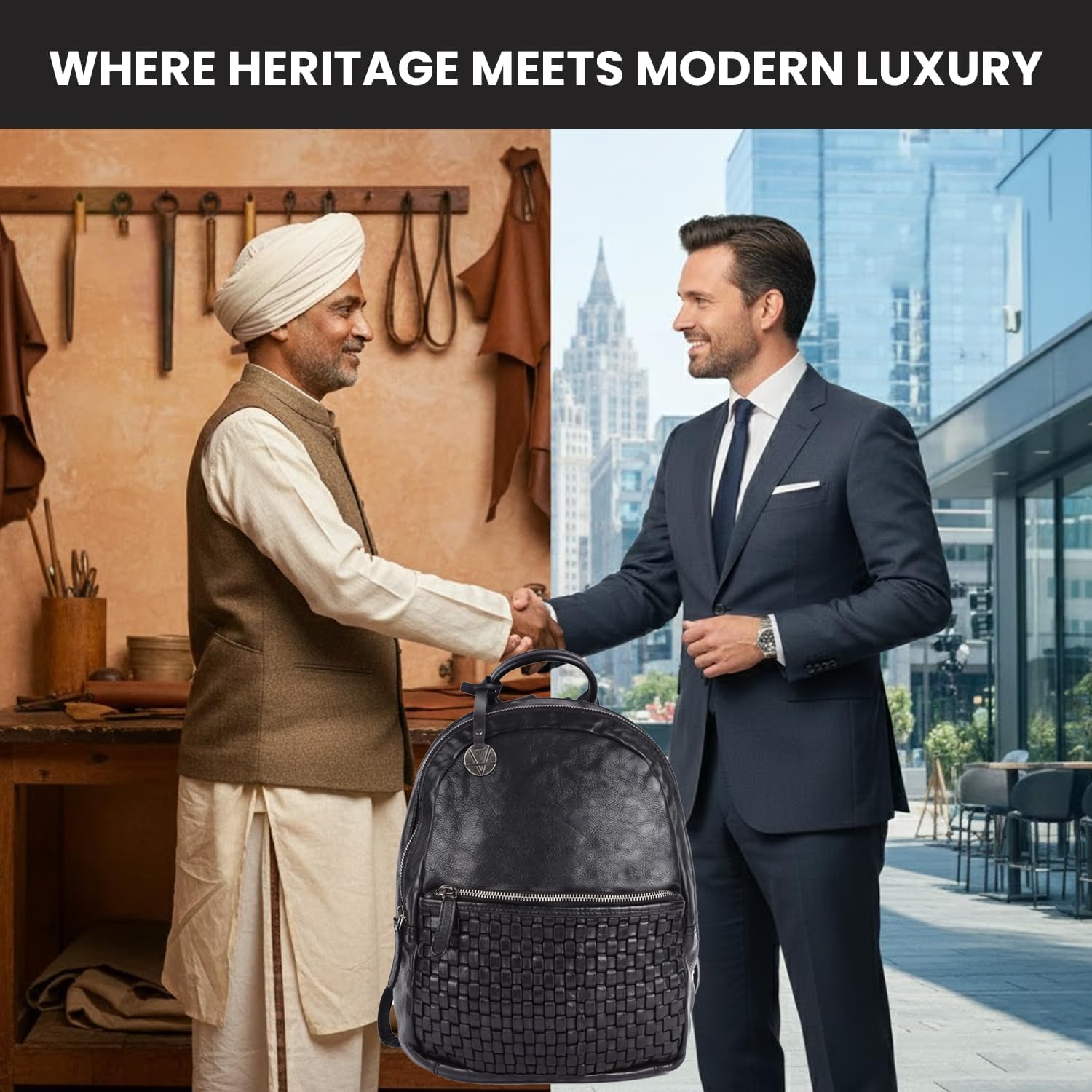 Genuine Leather Backpack for Men, Casual Backpack for Women Office Bag with Adjustable Shoulder Strap (VL-054-BLACK) - Image 7