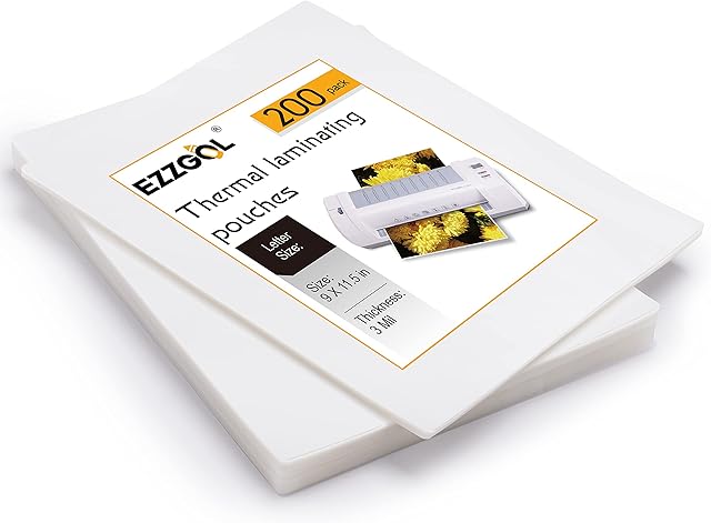Thermal Laminating Pouches, Ezzgol 200 Pack Plastic Laminating Sheets, 9 X 11.5 Inches, 3 Mil, Clear Letter Size Sheets for Laminator, Office and School Supplies