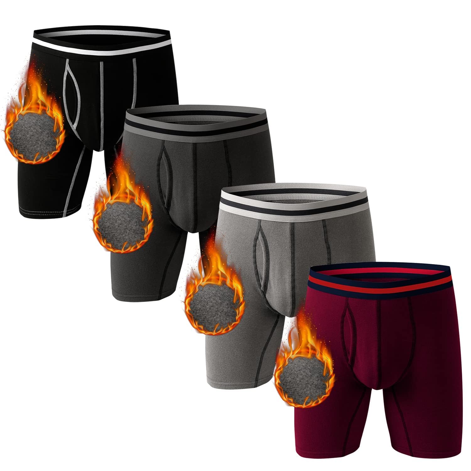 Nuofenkudu Herren Thermo Boxershorts Warm Wärme Unterhose mit Gummibund Stretch Bulge Wärmende Bequem Unterwäsche Weich Männer Retroshorts