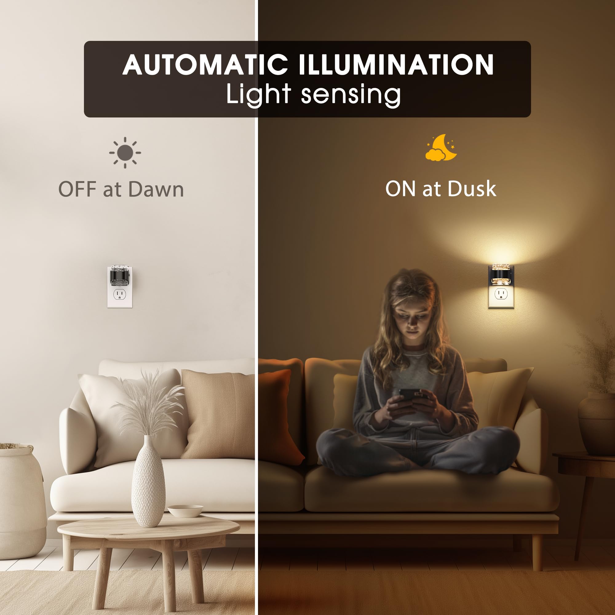 Briignite - Luz nocturna LED enchufable en la pared [Paquete de 2] - Luz nocturna regulable con diseño de burbujas 3000 K/4000 K/5000 K y 3 niveles de brillo para guardería, pasillo, baño, habitación