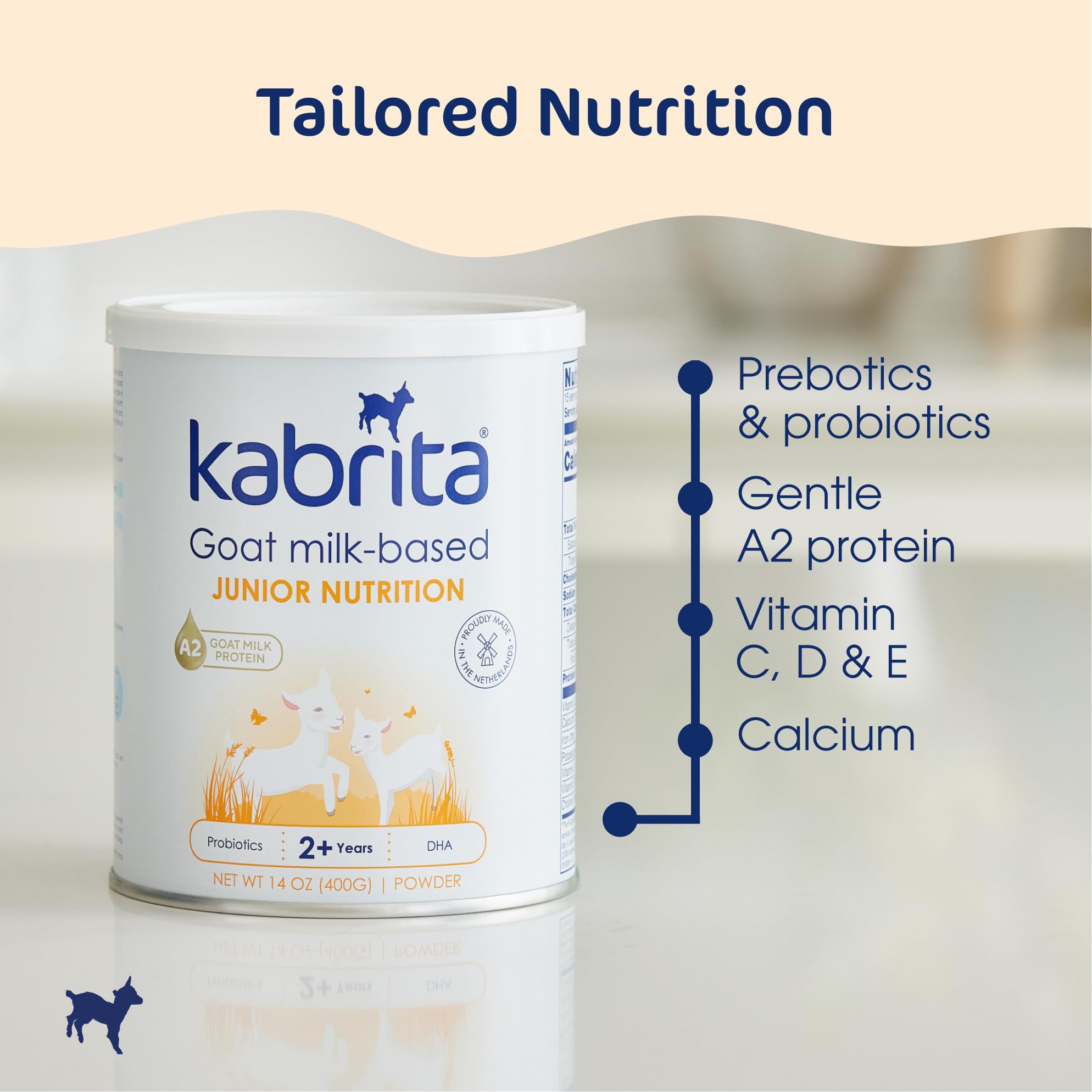 Kabrita Junior Goat Milk Powder for Kids - Easy to Digest for Ages 2-7 - Immunity Boosting Containing Vitamin C, D, E, Protein & Calcium - Non-GMO Gentle on Sensitive Tummies - 14 Oz (Pack of 6)
