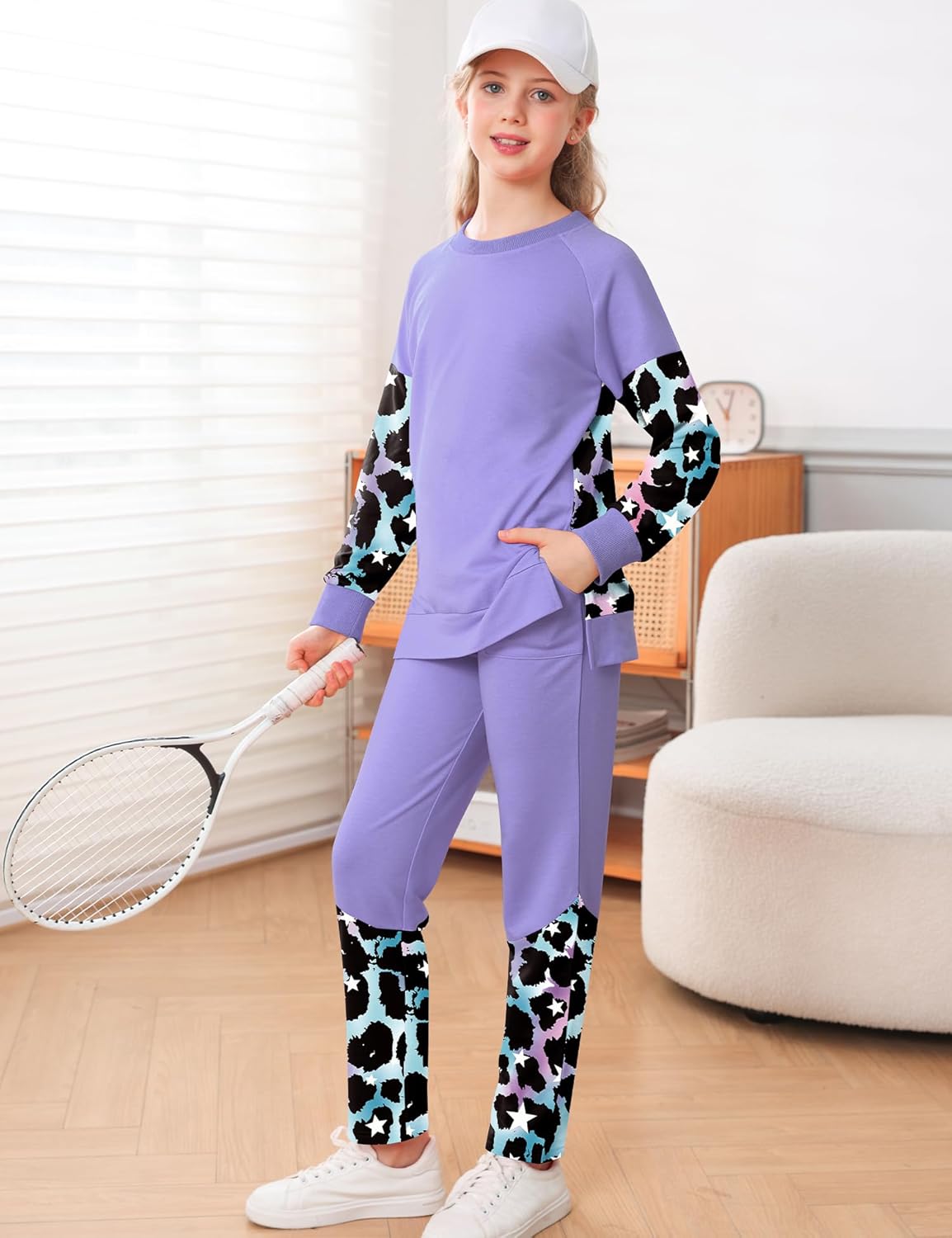 LecGee Girls Sweatshirt Set Casual Long Sleeve Teen Girl's Fall Pullover Legging Pants Printed 2 Piece Outfit for 4-15Y - Image 4