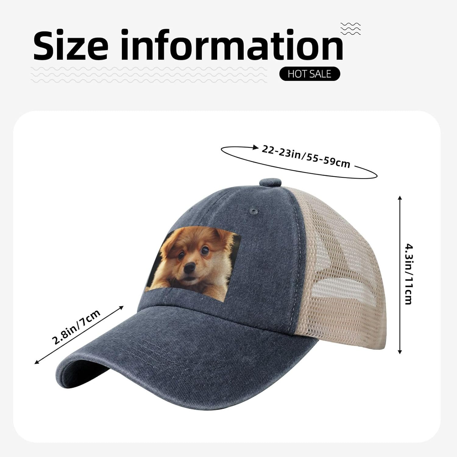 Snapback Trucker Hats Puppy Cowboy Baseball Caps Adjustable Blank Mesh Ball Caps for Men Women Navy Blue
