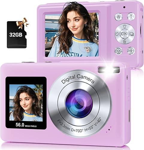 Miniatura 9 de Cámara digital, cámara selfie de doble pantalla de 56MP 2.7K con zoom de 16X, 20 filtros y antivibración, cámaras digitales portátiles de apuntar y