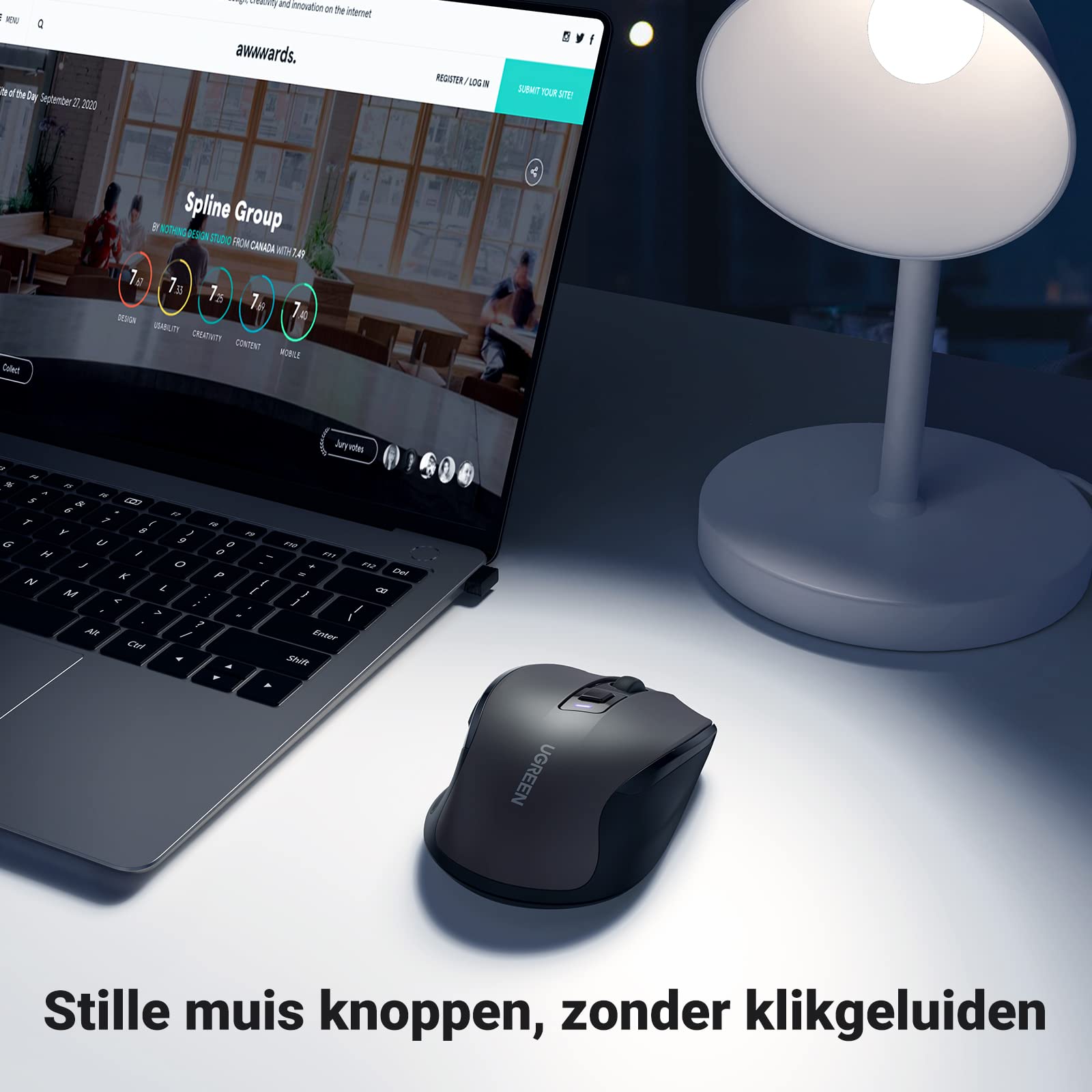 UGREEN 2,4 GHz Draadloze Bluetooth Muis Oplaadbaar - 4000 DPI Stille Ergonomische Muis USB-C