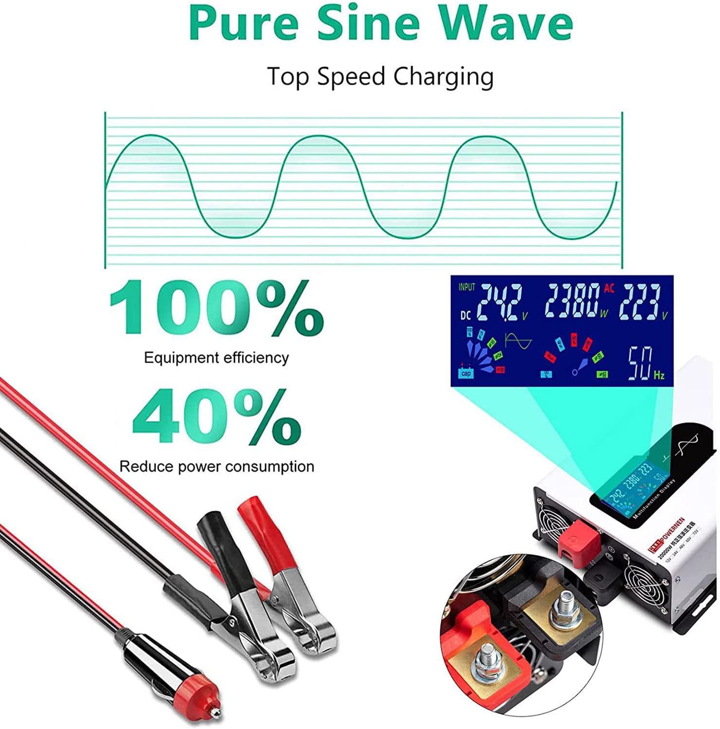 Inversor de Onda senoidal Pura Pico 7000W 8000W 9000W 10000W 12000W 15000W 20000W convertidor de tensión DC 48V/60V/72V a 220V/230V Transformador para Camping,Viajes,Coche (48Vto220V,15000W)