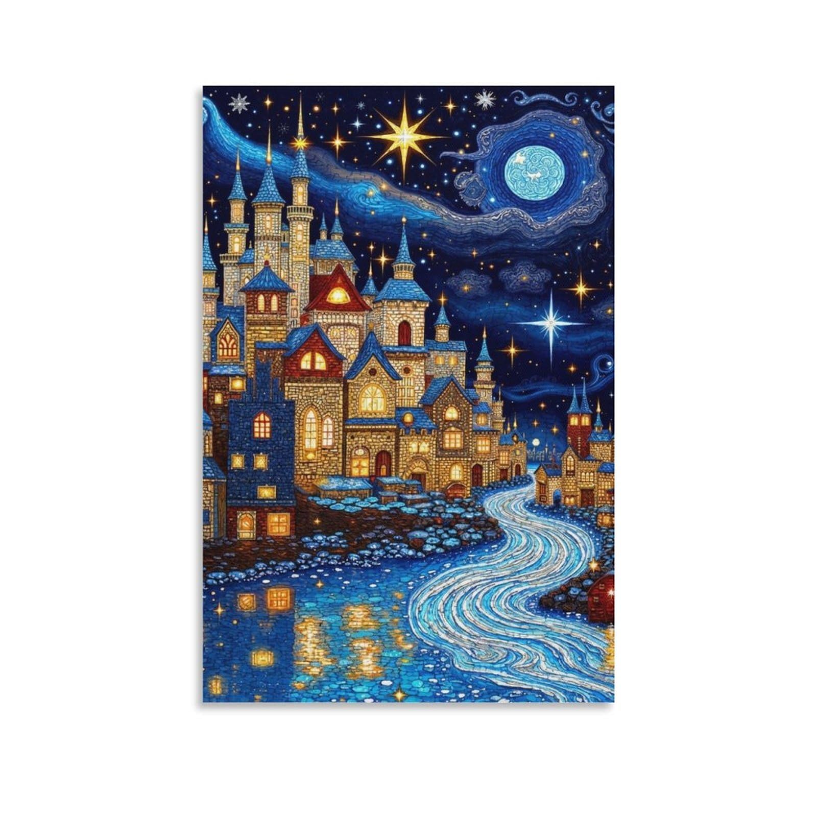 DHBANEIOK Fantasy Castle Night_1 Wall Decor Poster Giclee Canvas Prints Modern Wall Art Picture Wall Hanging for Home Decorations 08x12inch(20x30cm)