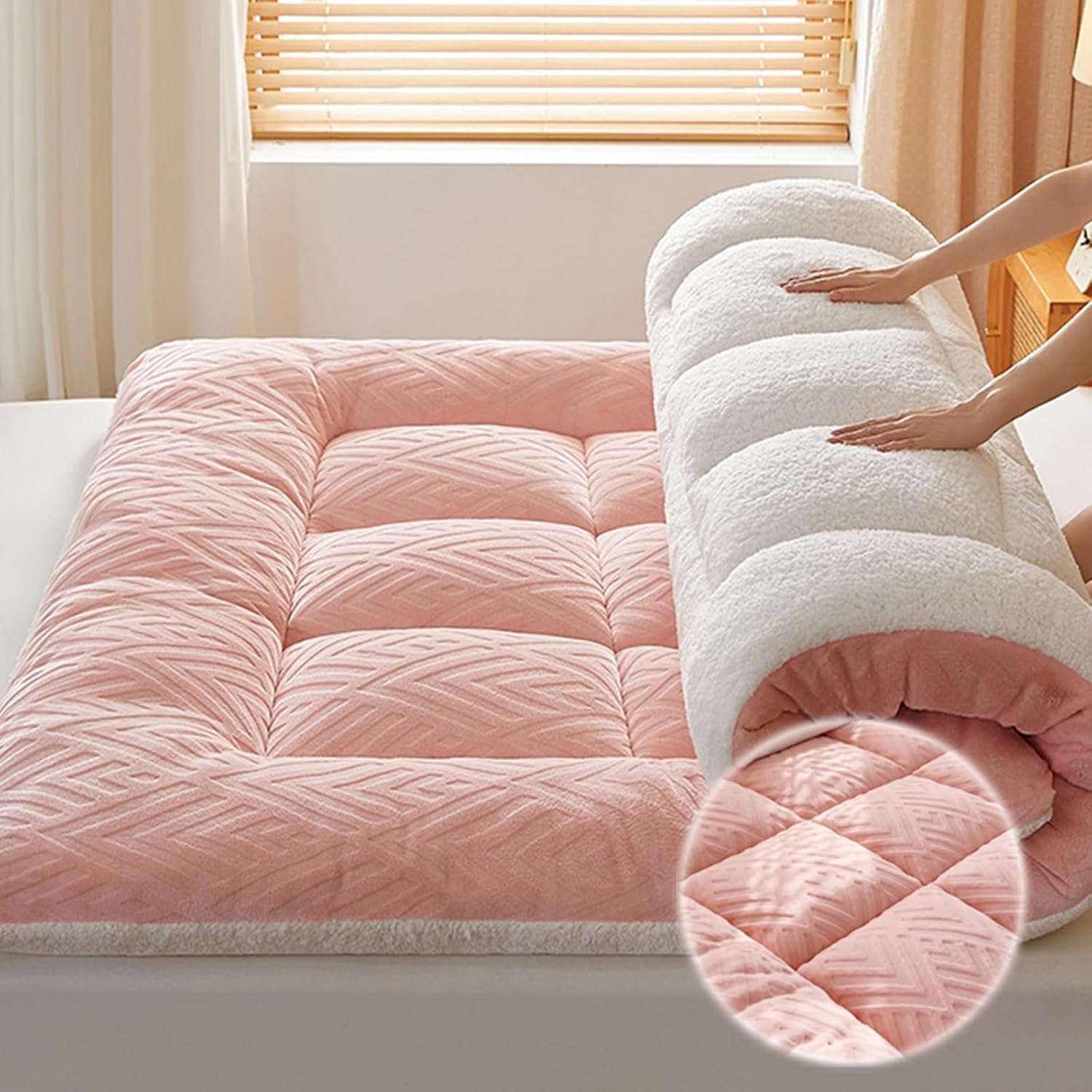 Full Size Futon Mattress,Foldable Roll Up Futon Mattress Japanese,Portable Student Dormitory Mattress,Single Double Folding Floor Mattress,Applicable to Bedroom/Tent Mat/Gues