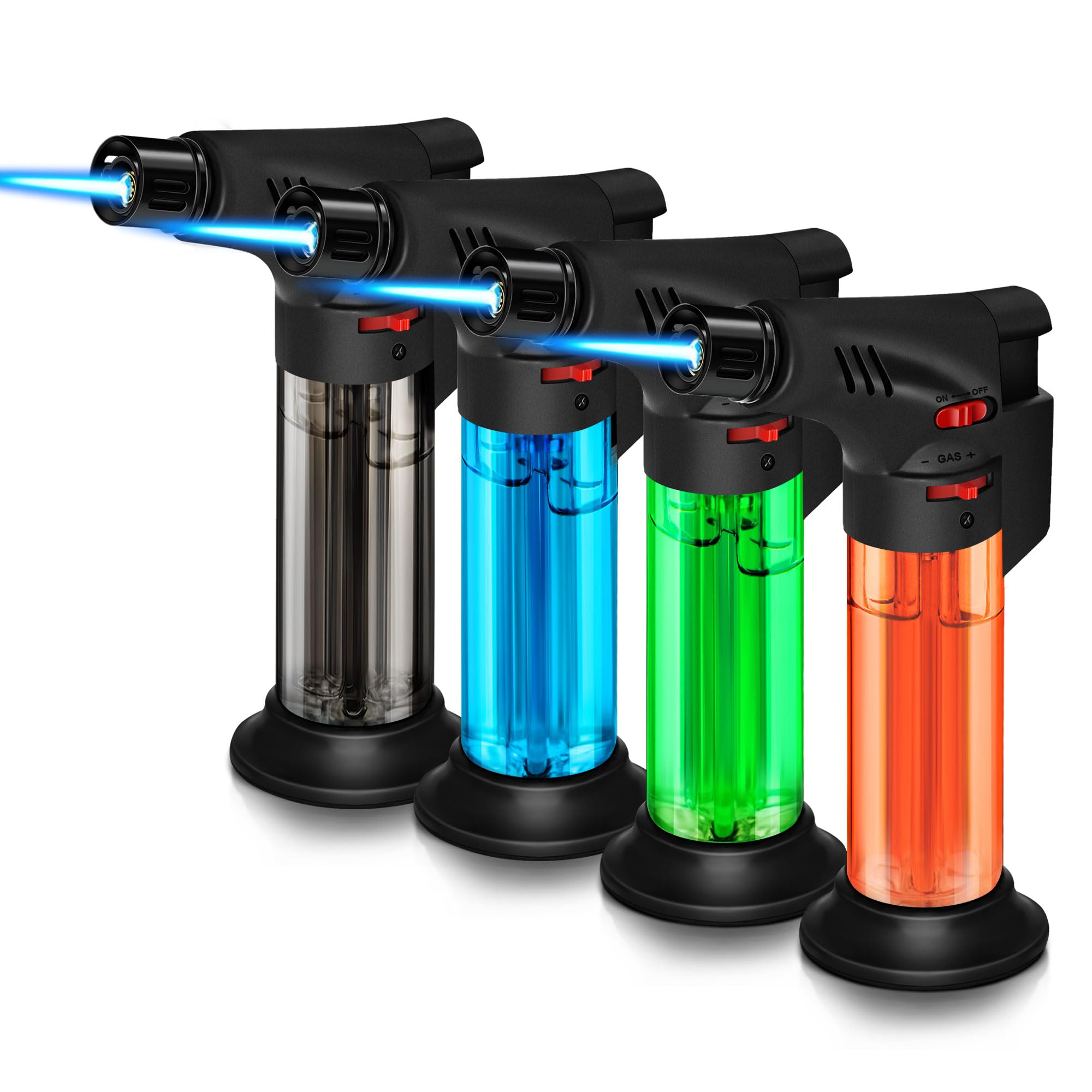 – 4 Pack of Torch Lighter, Powerful Windproof Jet Flame, Butane Gas Refill, with Safety Lock, Mini Torch Lighters for Candle, Firework (Gas not Included)