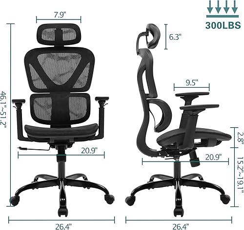 Miniatura 6 de FelixKing Silla de oficina ergonómica silla giratoria de malla con respaldo alto reposabrazos ajustable 3D y soporte lumbar silla de escritorio de