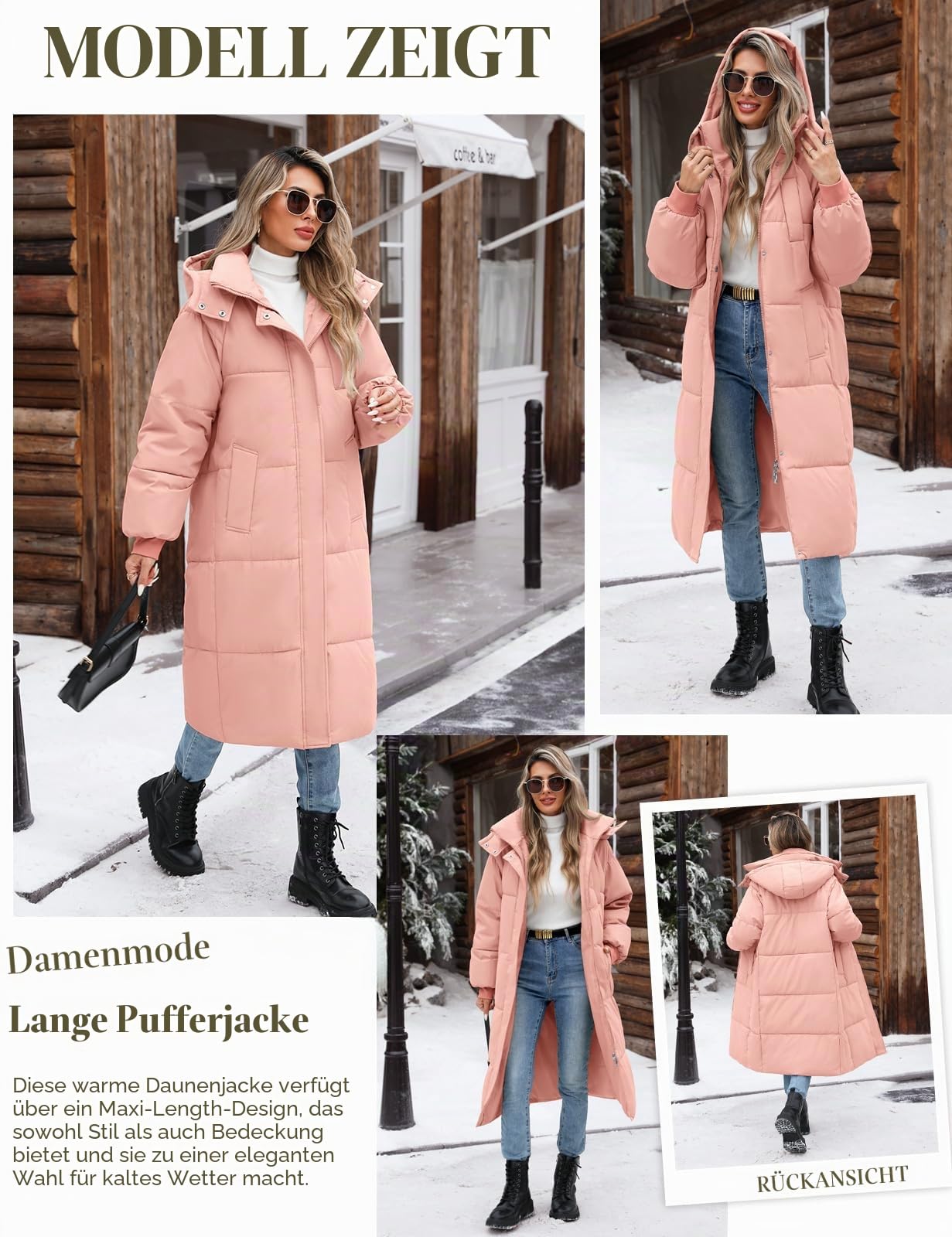 Wintermantel Damen Lang Steppmantel Frauen Winterjacke mit Kapuze Damen-Jacken Winter Daunenmantel Puffer Mantel Warme Herbst Winterparka mit Taschen