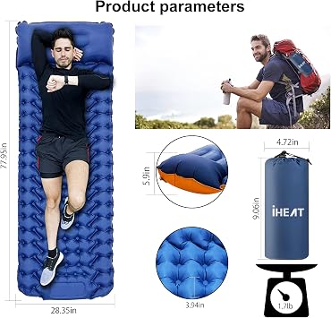 Self Inflating Camping Mat,Waterproof Sleeping Pad with Foot Pump,Double-Sided Color Camping Air Mattress with Pillow,Portable Inflating Mattress Camping Suitable for Outdoor Backpack Hiking