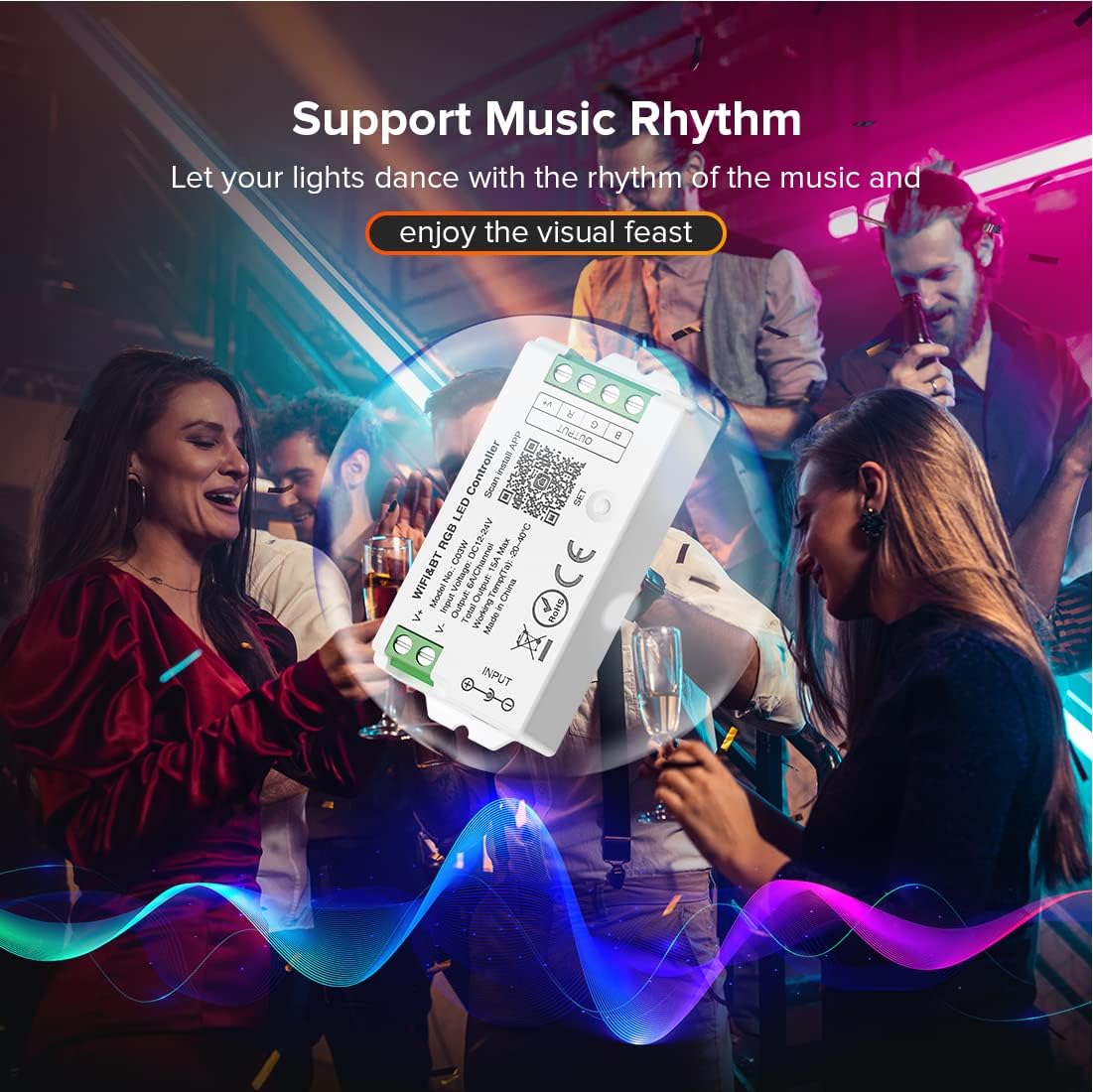 SEZO C03W WiFi Bluetooth RGB LED Strip Controller Group Control Support Tuya Smart Life APP/Voice Control Compatible with LM091 LM096 LM007 LM097 RGB Remote DC12-24V