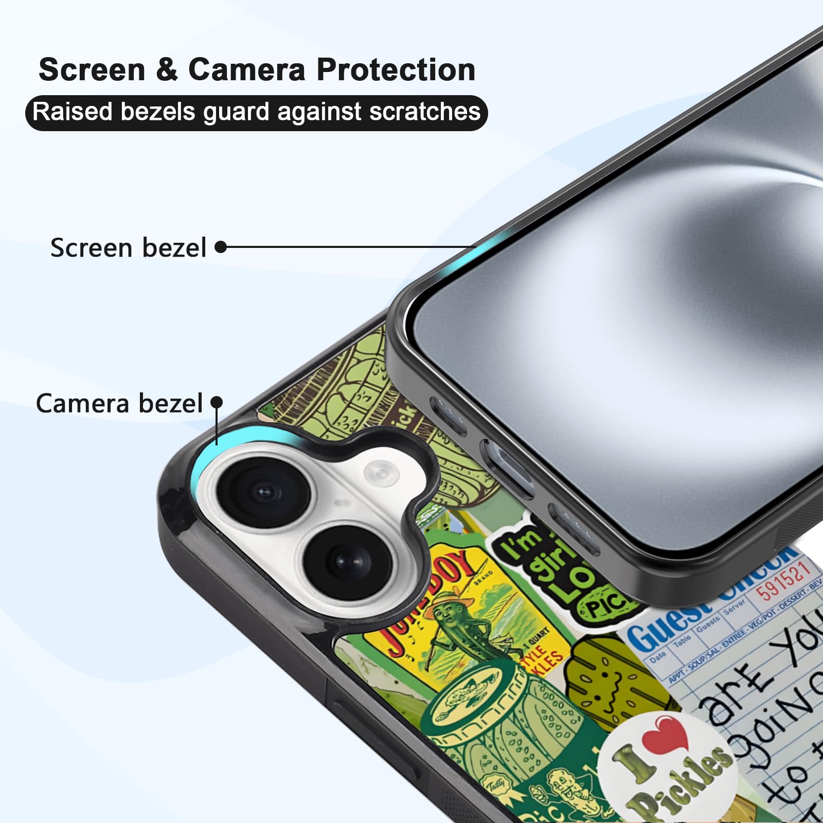 Trendy Pickle Collage Aesthetic Phone Case Compatible with iPhone 16 6.1 Inch - Shockproof Protective Cute Cartoon Print Case, Preppy Green Cucumber Phone Case Designed for Women Men Girls