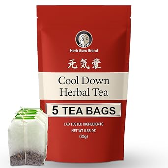 Herb Guru Cool Down Herbal Tea Bags Herbal Heat Relief, Supports Inflammatory Response & Mood Balance with Isatis, Chrysanthemum, Honeysuckle & Licorice Root Caffeine Free Tea, 0.88 Ounces