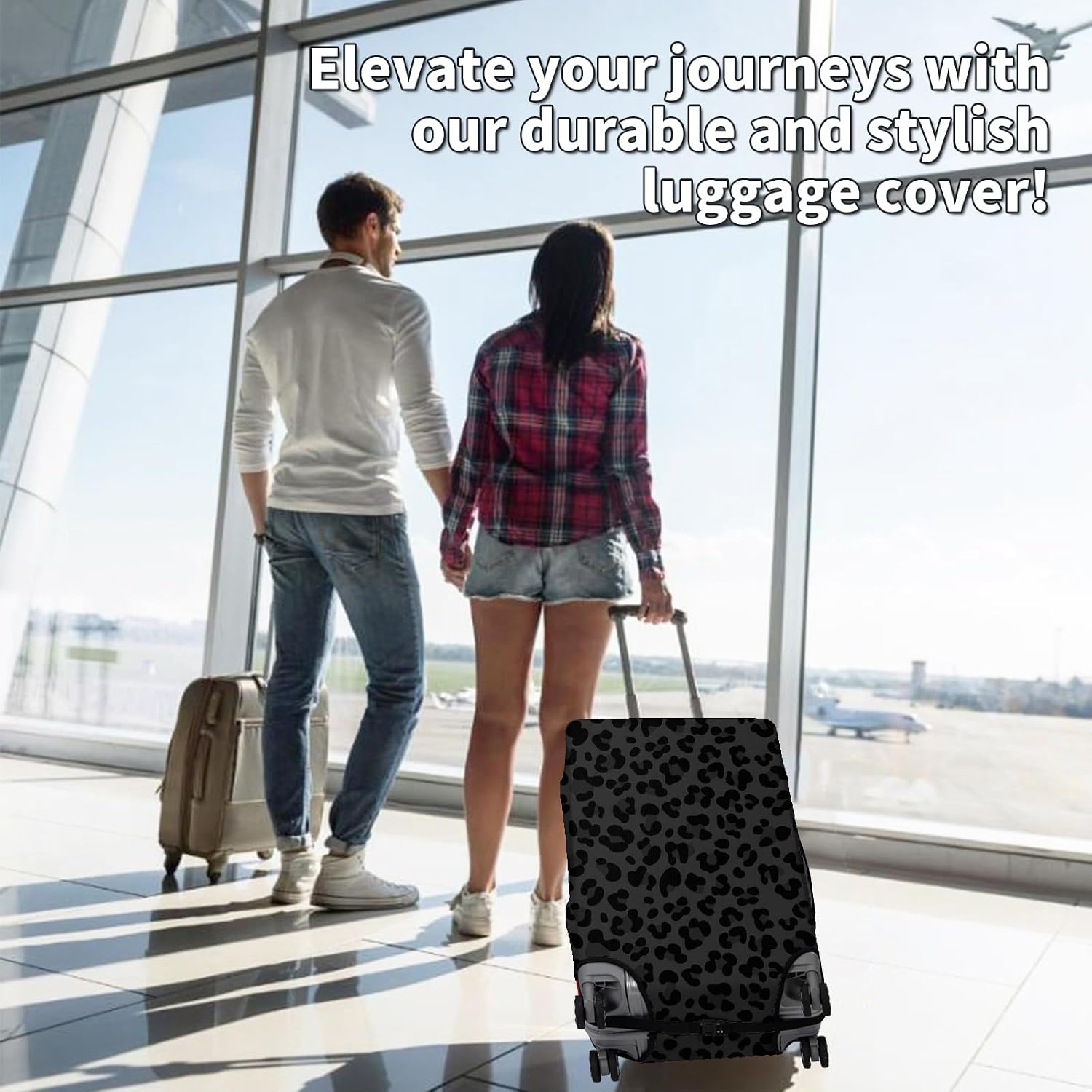 Luggage covers,Suitcase Covers for Luggage Tsa Approved, Elastic Washable Travel Luggage Cover Baggage Protector Wraps for Suitcase (S :18-20 Inch)- Black leopard print