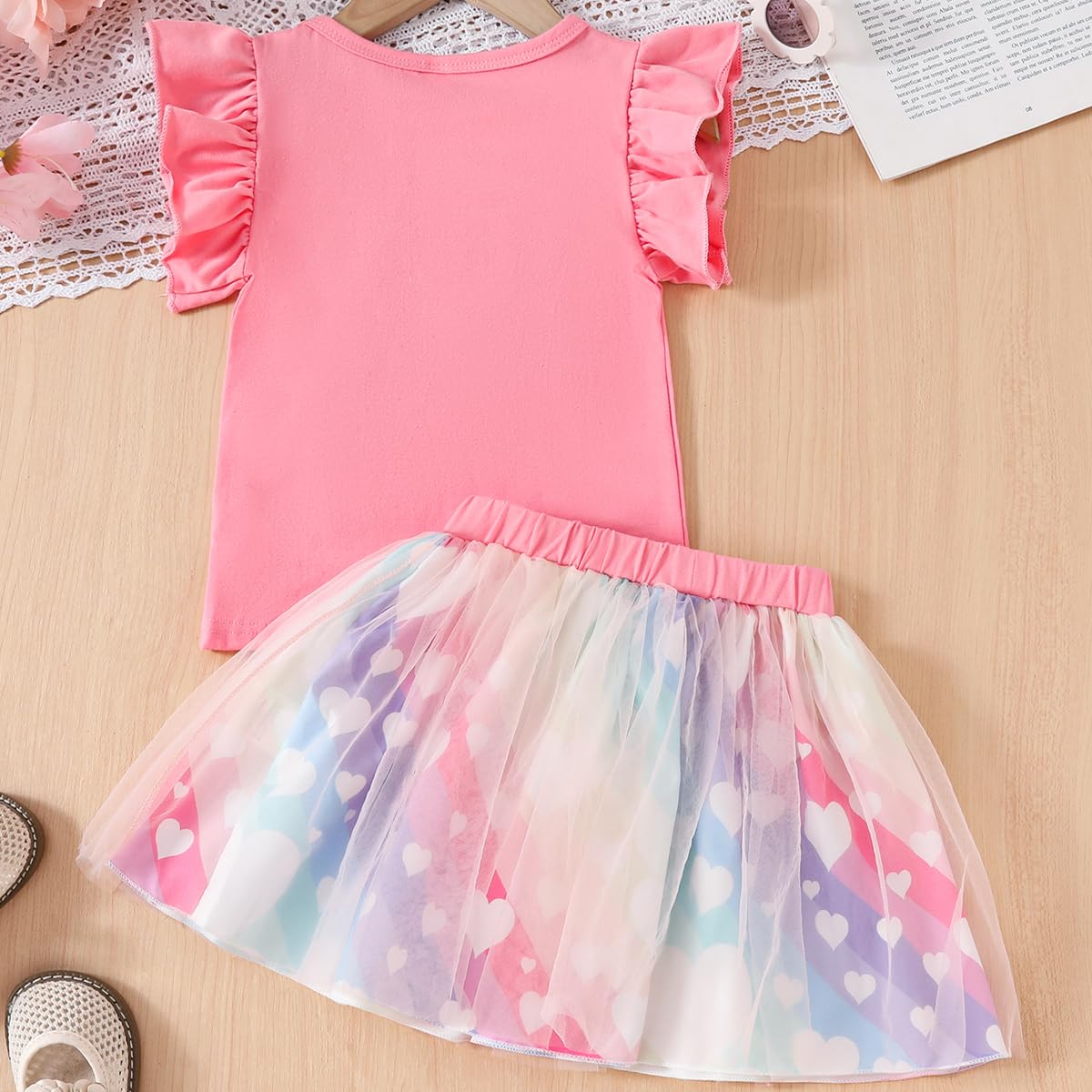 Conjunto de Cumpleaños para Niña Pequeña, Camiseta con Bordado de Letras+ Colorida Tutú Falda de Tul Vestidos de Cumpleaños para Niñas 1-6 Años