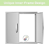 Vista 4 de Puertas de cocina para exteriores, 26 pulgadas de ancho x 24 pulgadas de alto, puertas de acceso dobles para barbacoa, acero inoxidable 304