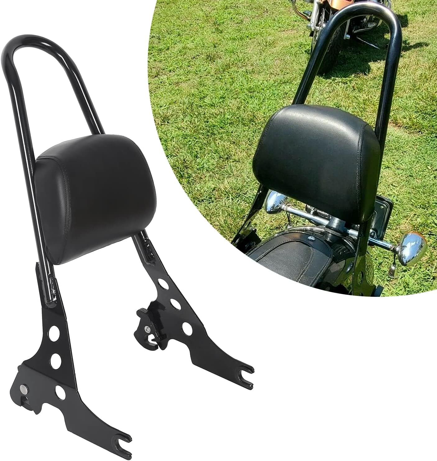 Detachable Sissy Bar Passenger Backrest Compatible with 2004-Up Harley Sportster XL883C 883R XL1200R 1200C 1200S XLH883 XLH1200 Motorcycle Backrest W/Cushion Pad