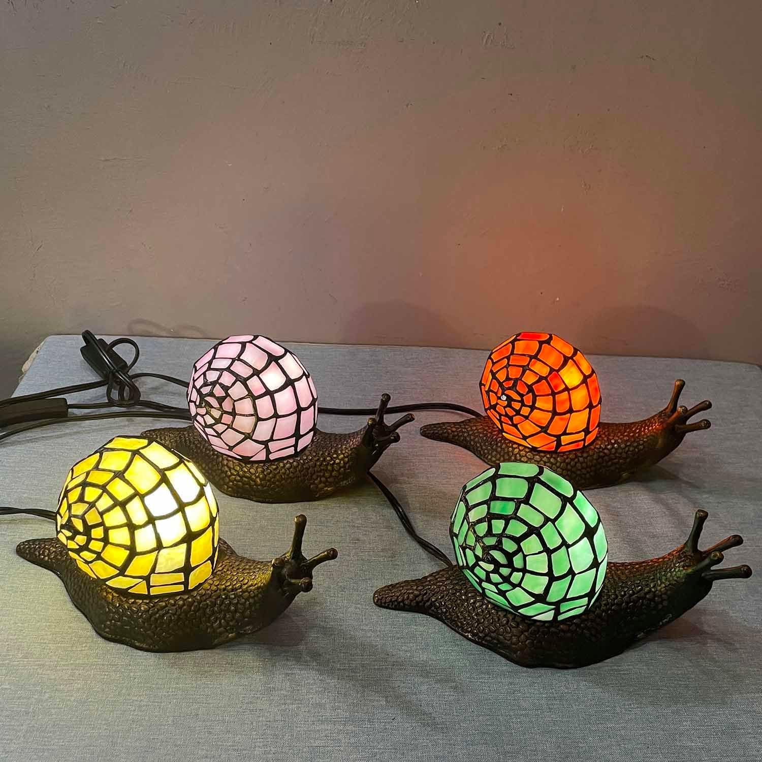 Bieye L10963 Land Snail Tiffany Style Stained Glass Accent Table Lamp for Home Decoration (Orange, 10" D x 5" W x 5" H)
