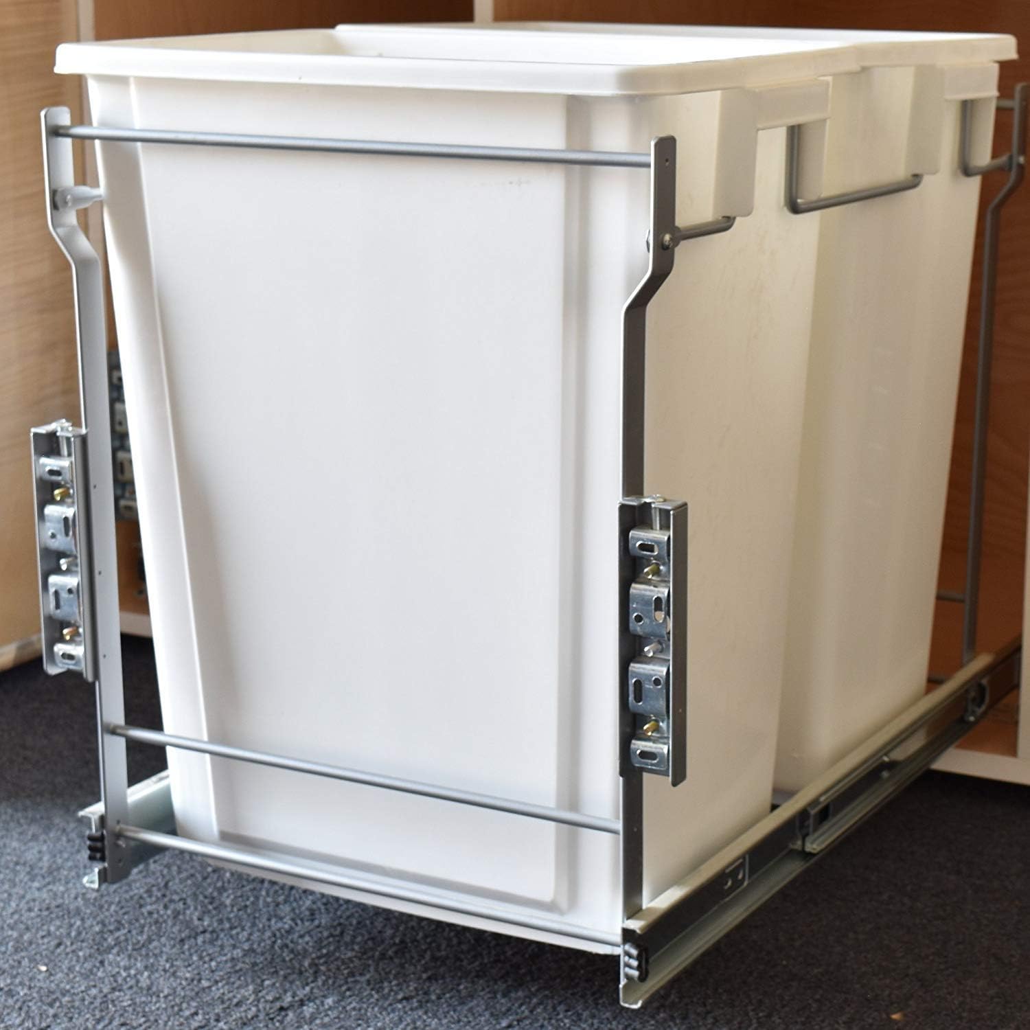 Silverline Double 38 Quart Pull-Out Waste Bin with Soft Close Side-Mount Slides, Pull Out Trash Can for Under Kitchen Cabinets, Fits 21" Base Cabinets, 76 Quart / 70 Liter Capacity