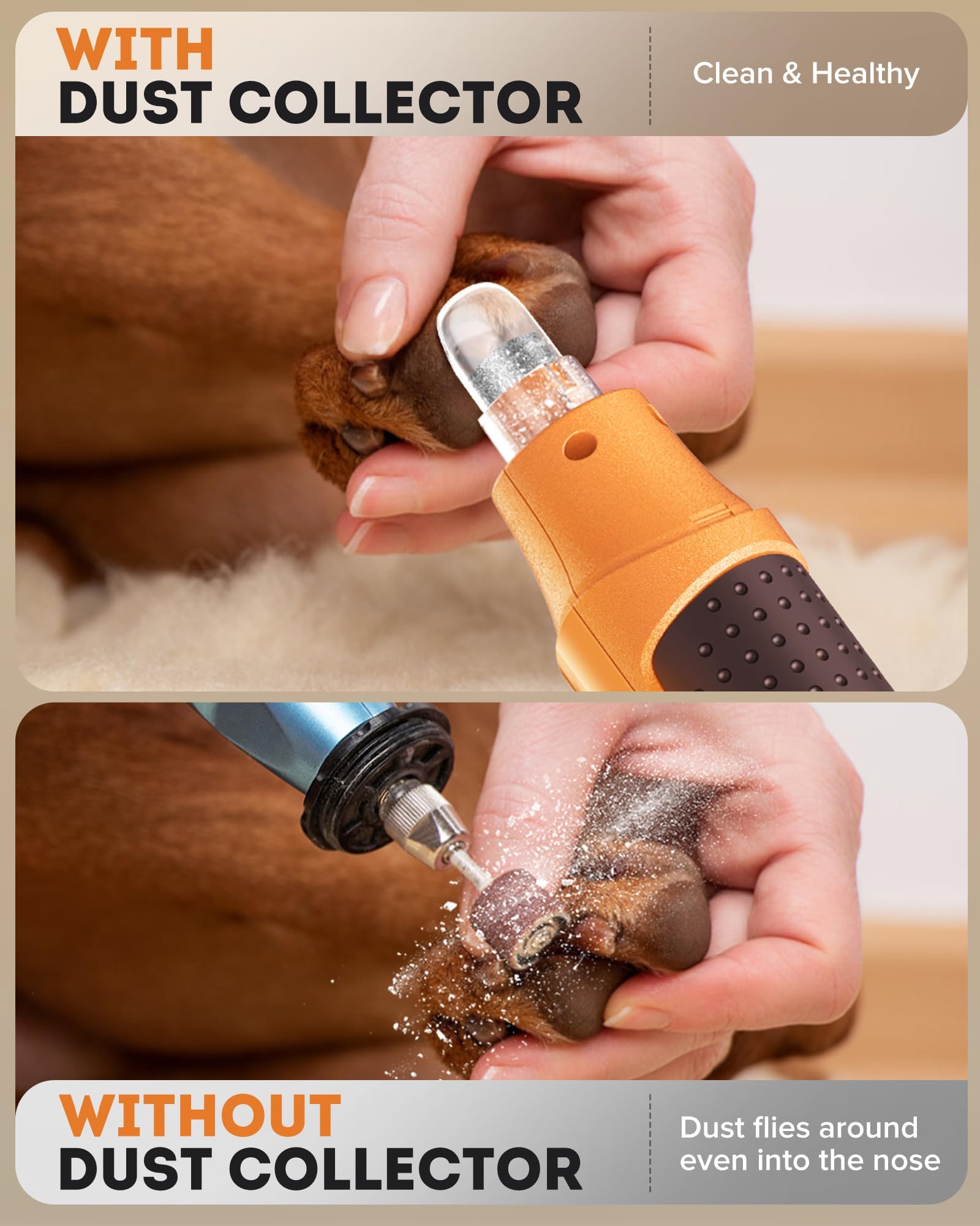 7-Speed Dog Nail Grinder with LED Light – Ultra Quiet Electric Pet Nail Trimmer for Large Dogs & Cats – Professional Grooming Tool with Dust Collector, One-Hand Speed Control & Instant Stop Safety - image 5