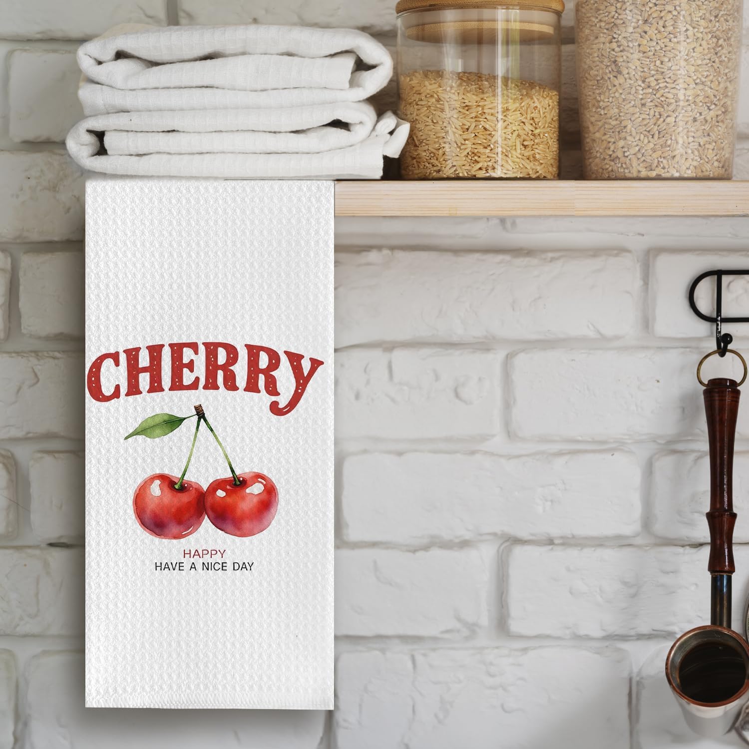 Inspirational Cherry Fruit Kitchen Towels, Cherry Gifts for Women Dish Tea Towels, Have a Nice Day Motivational Cherries Decorative Hand Towel for Kitchen Bathroom, 16x24 Inch - Image 3