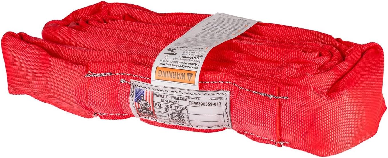 Tuffy Flexi-Grip Red 6 ft Endless Round Sling, 13,200 lb. Vertical Capacity, Heavy Duty Lifting Sling, USA Made