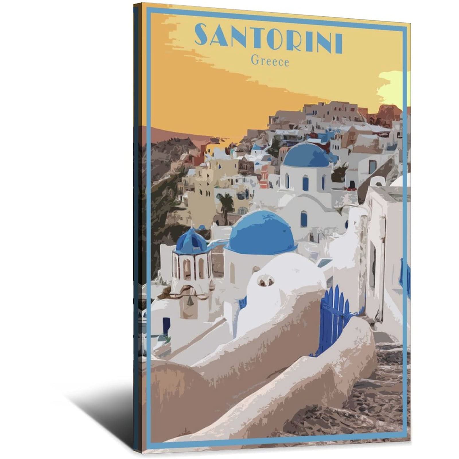 Uejd Frame-Style Santorini Greece Vintage Travel Poster Skyline Decorative Posters Modern Bedroom Canvas Art Poster Picture Painting Posters Wall Decor Art Gift
