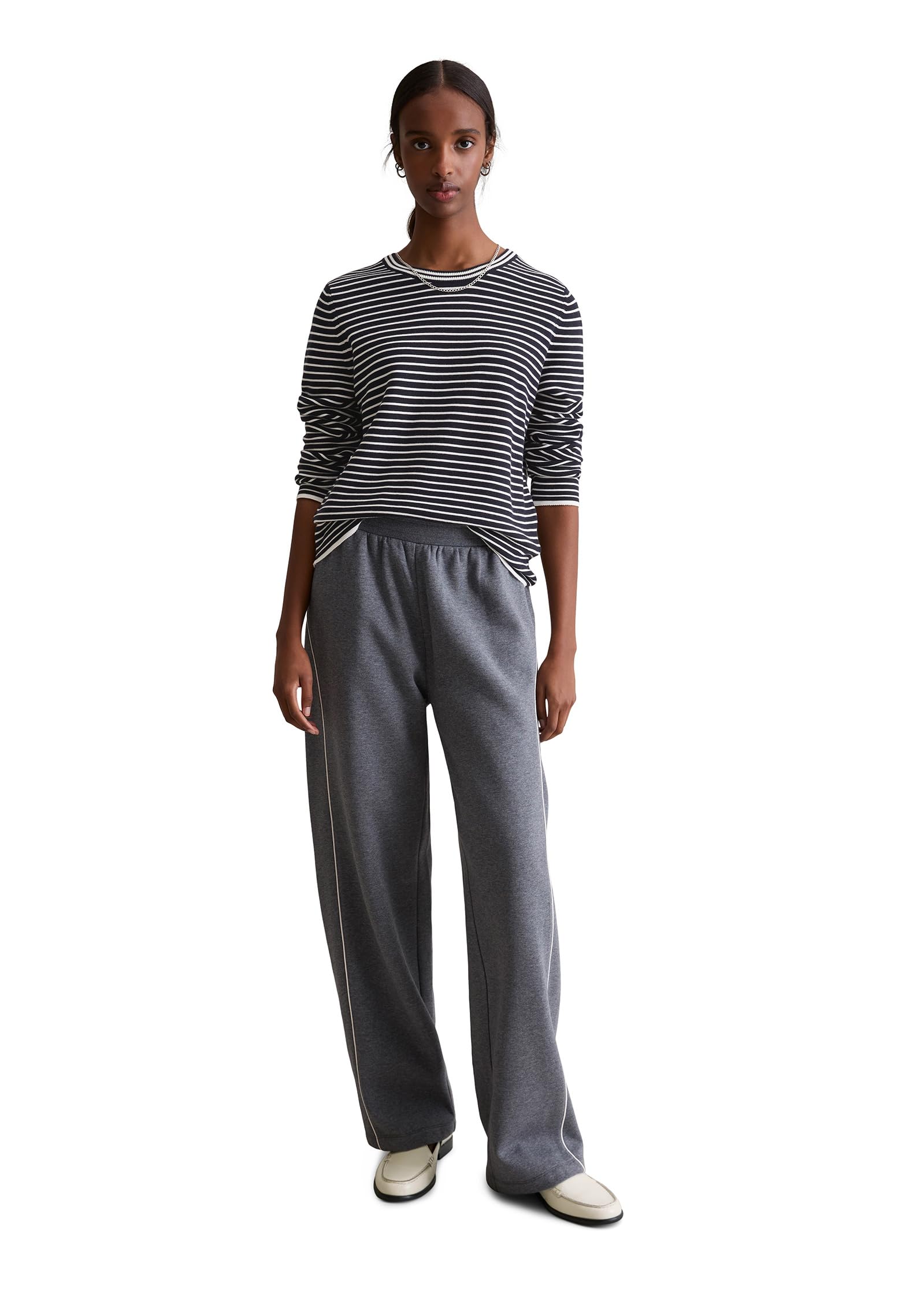 Marc OߴPolo Denim Damen Pullover mit Rundhalsausschnitt gestreift, Blau (Dark Blue Multi 01), XS