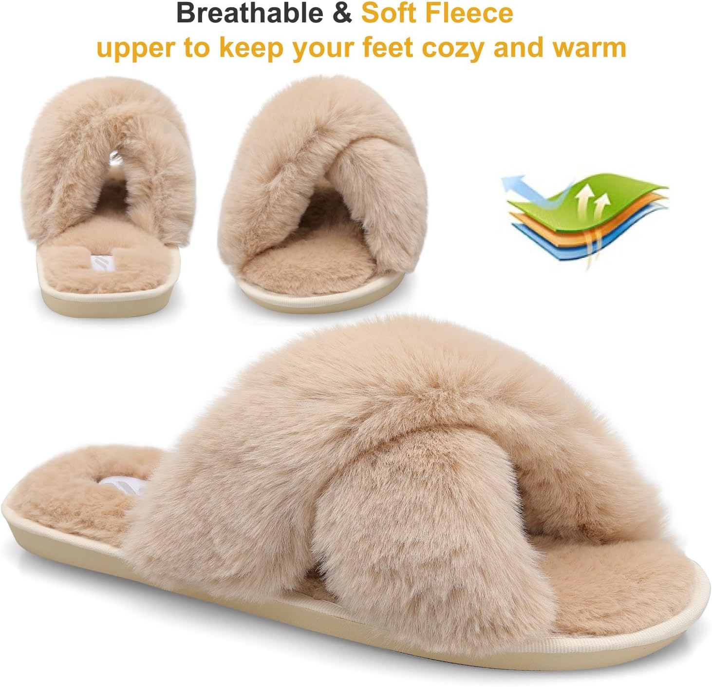 JIASUQI Women's Open Toe Slippers Fuzzy Fluffy House Slippers for Women Cozy Criss Cross Furry Slides Slippers - Image 4