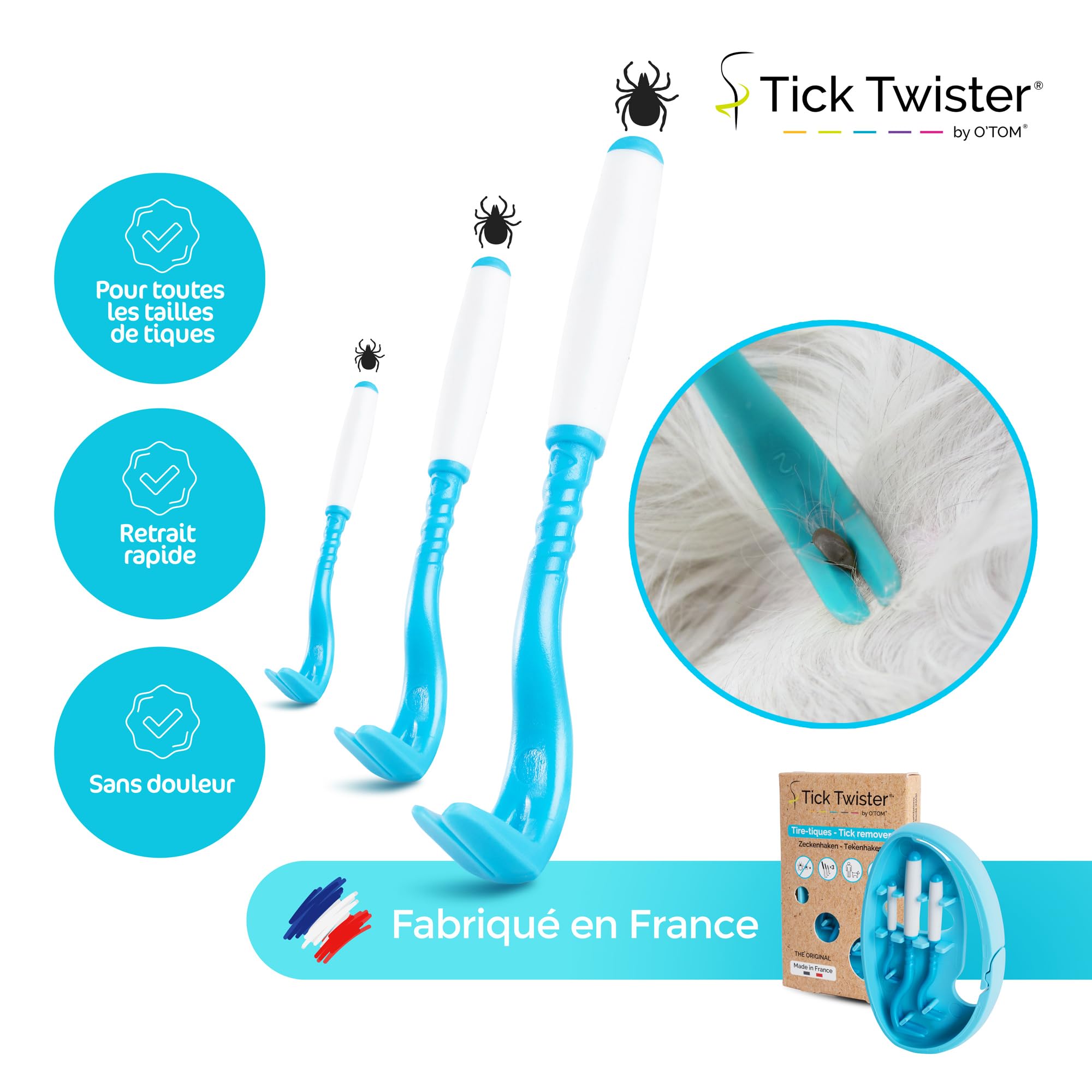 Tick Twister ClipBox Case of 3 Tick Removers for Dogs Cats, Horses and Man - Made in France (BLUE), Lot de 1 - Image 2