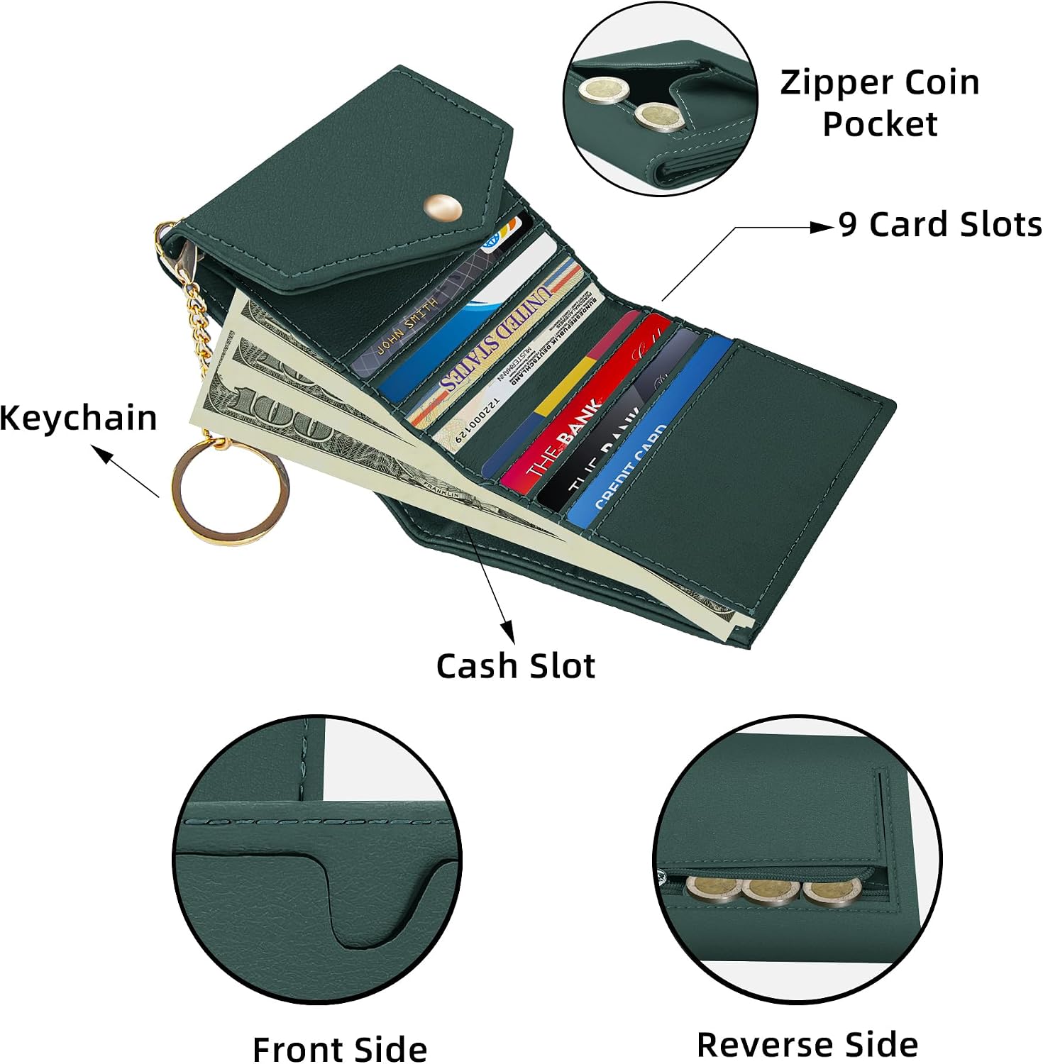 Gostwo Womens Wallet RFID Blocking Small Wallets Woman Credit Card Holder Trifold Ladies Wallets with Coins Zipper Pocket image 3