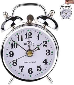 Wind Up Alarm Clock, 3.94x1.97x5.51In Silver Fashion Small Metal Manual Vintage Wind Up Alarm Clock No Batteries Gifts for Home Office, Bell