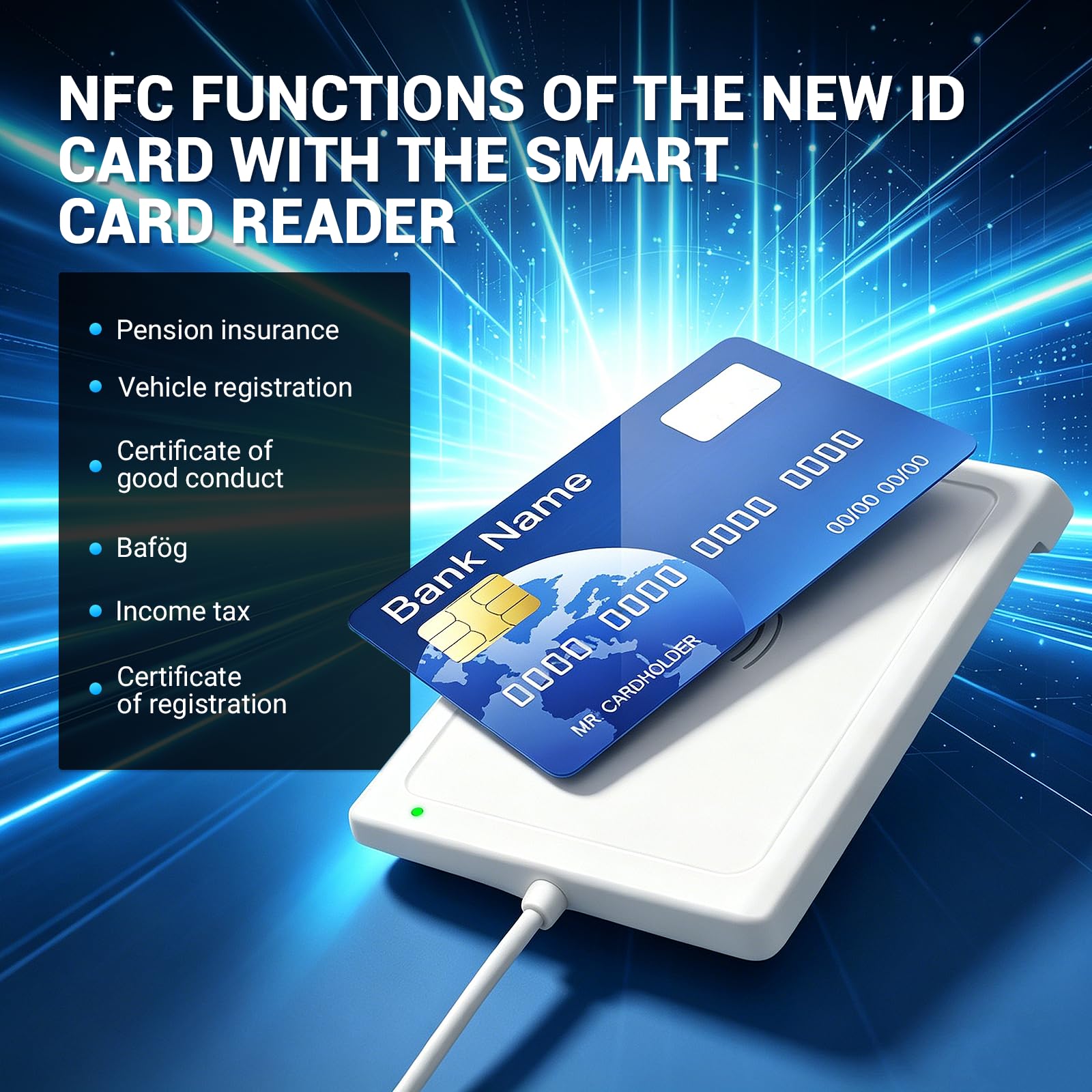 Lettore di Carte USB con NFC, CIE Lettore di Smart Card USB con NFC, Schede CAC e Schede Contactless, Supporto Identità Elettroniche eID, Tessere Sanitarie, Credito, SIM, Compatibile ID DNI DNIe nPA