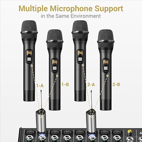 Miniatura 7 de TONOR Micrófono inalámbrico, UHF Dual Wireless Metal Dynamic Mic System con receptor recargable (negro)