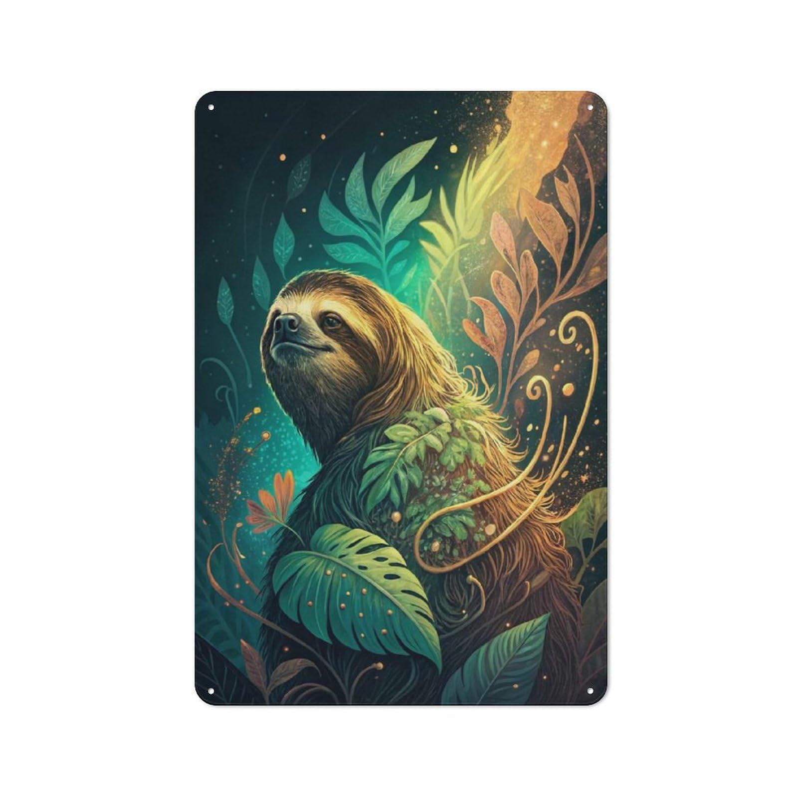 Junmoney Style-11 Modern Retro Metal Wall Art Sign 30X20cm Featuring Sloth In A Lush Jungle, Urban Room Decor For Flat, Bar, Studio Or Gallery Wall