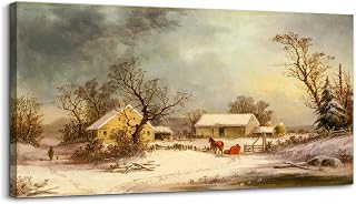 crmotu Large Landscape Wall Art, Farmhouse Wall Decor, Winter Wall Art, Snowy Farm Canvas Painting, Vintage Aesthetic Pictures for Living Room Bathroom Bedroom Kitchen Art Prints 20"X40"