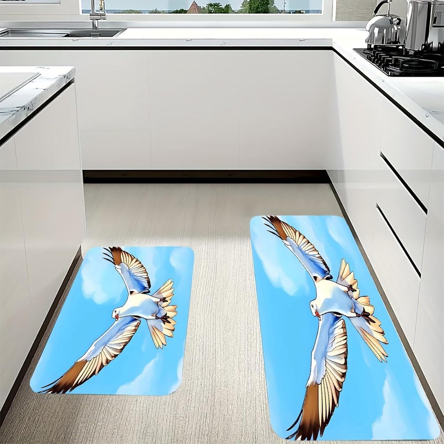 Seagulls in Flight Kitchen Mat Outdoor Rug Area Rug | Kitchen Rug for Washable Non-Slip Breathable for in Front of Sink for Standing for Kitchen,Hallway,and Laundry Decor