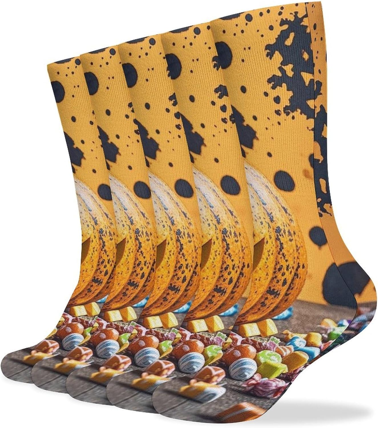 Pumpkins And Candies Crew Socks Cozy Casual Calf Socks Lightweight Long Work Sock Breathable Athletic Sock for Hiking Sports Running 5 Pairs