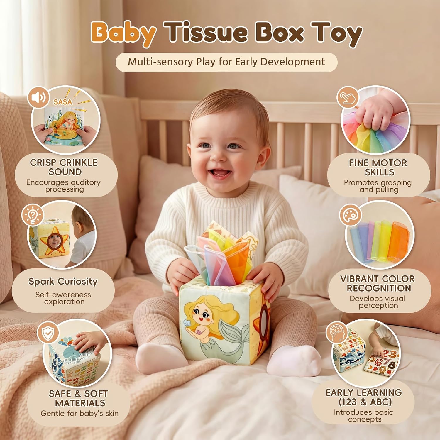 Montessori Toys for 6-12 Months, Mermaid Baby Toys for 6 Months+ with Montessori Sensory Baby Blocks Toy, Shape Sorter Developmental Toy for 1-3 Boys Girls Birthday Infant Toys