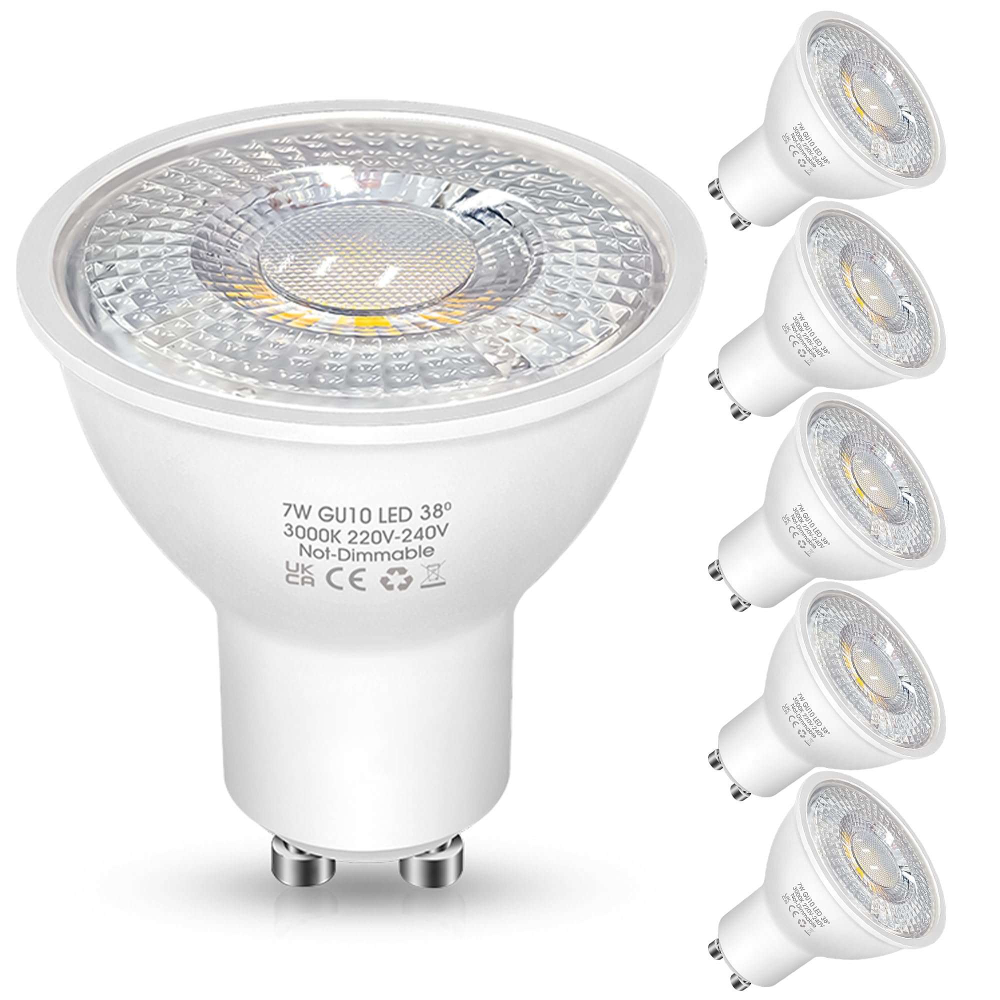 Flaspar GU10 LED Warmweiss Lampe, 7W 3000K 600 Lumen Warmweiß Glühbirnen,Ersetzt 60W Halogen Leuchtmittel, Abstrahlwinkel 38° Reflektorlampen, Nicht Dimmbar Led Birnen,6 stück