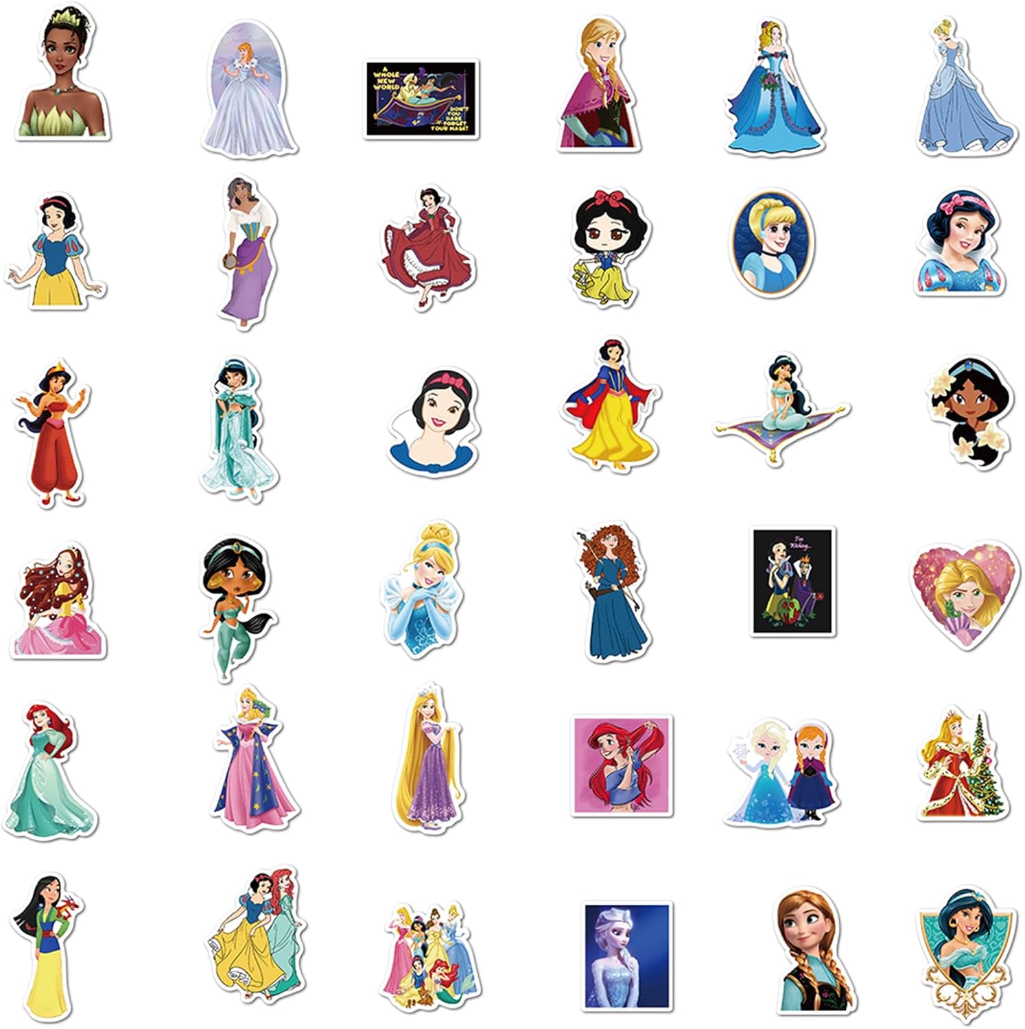 50Pcs Disney Princess Collection Stickers Aesthetic Waterproof Stickers Luggage Skateboard Water Bottle Stickers Decal Bicycle Bumper Snowboard Decorate Gift. - Image 4